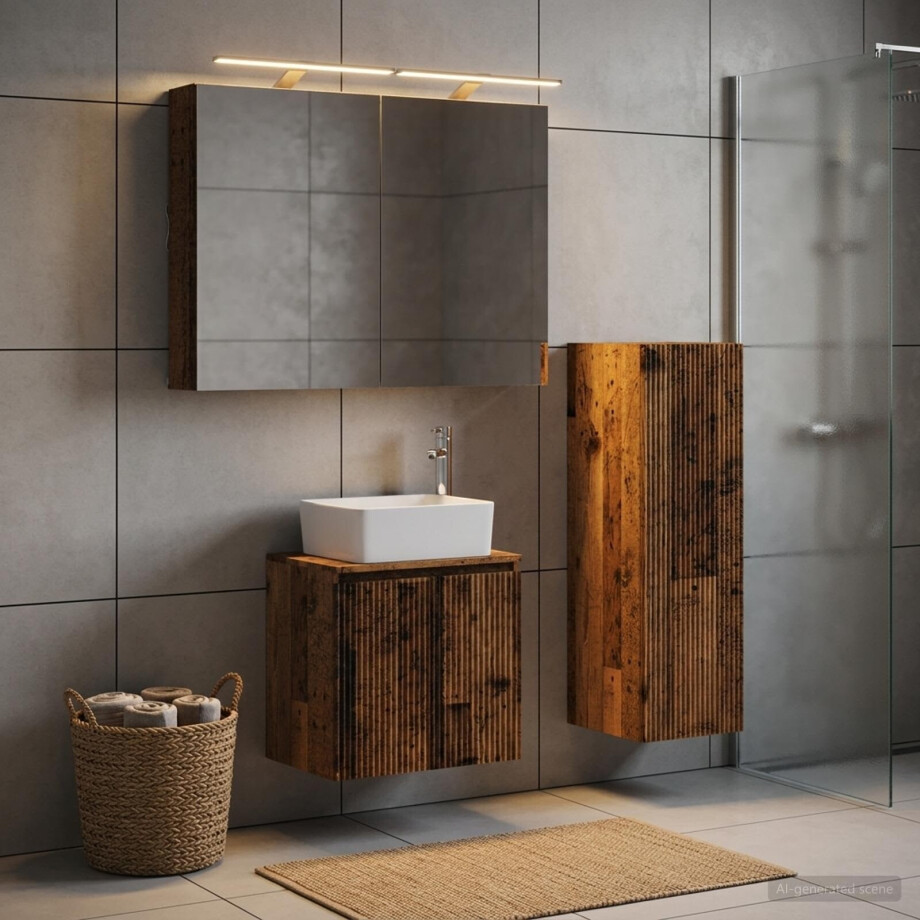 vidaXL Badkamermeubelset 4 st Oud hout Bewerkt hout en glas afbeelding 1