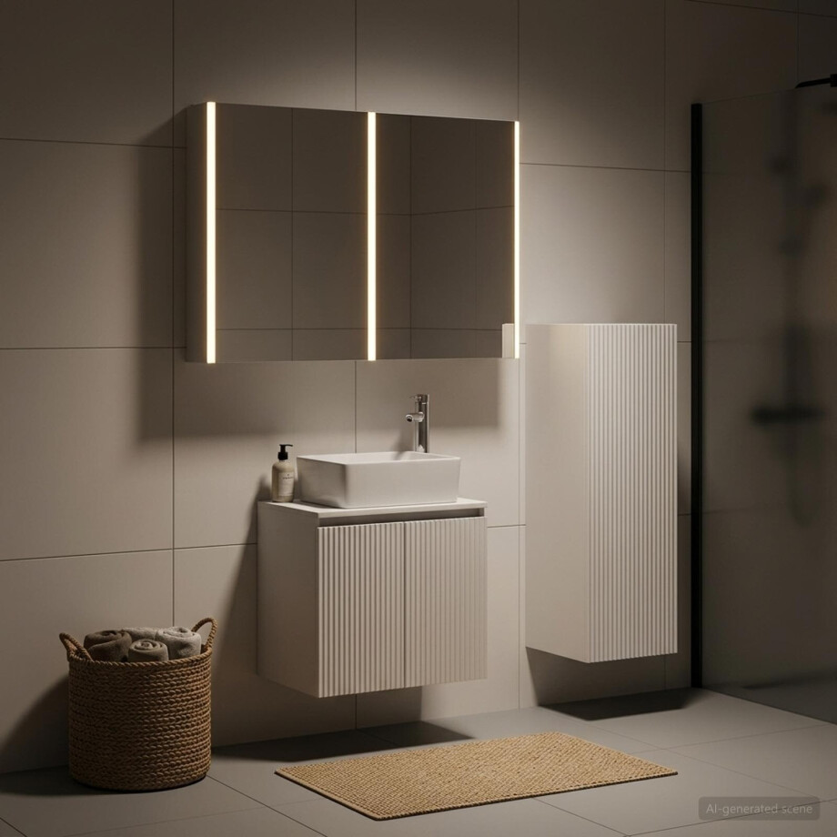 vidaXL Badkamermeubelset 4 st Wit Bewerkt hout en glas afbeelding 1