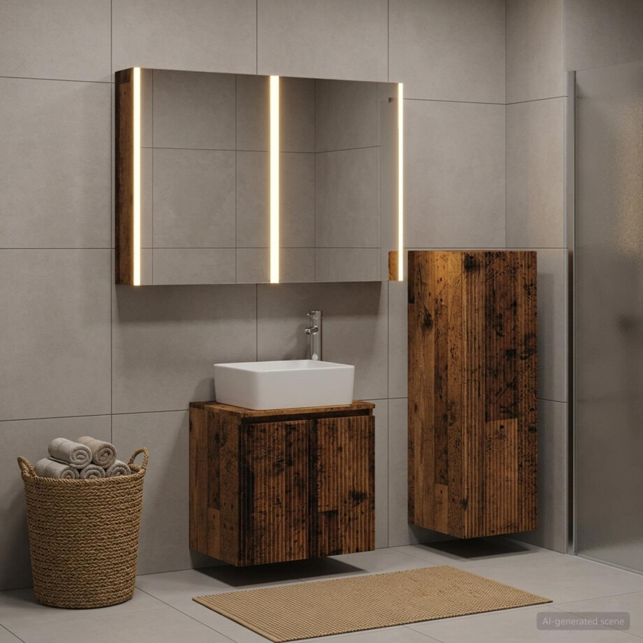 vidaXL Badkamermeubelset 4 st Oud hout Bewerkt hout en glas vidaXL Badkamermeubelset 4 st Oud hout Bewerkt hout en glas afbeelding 1