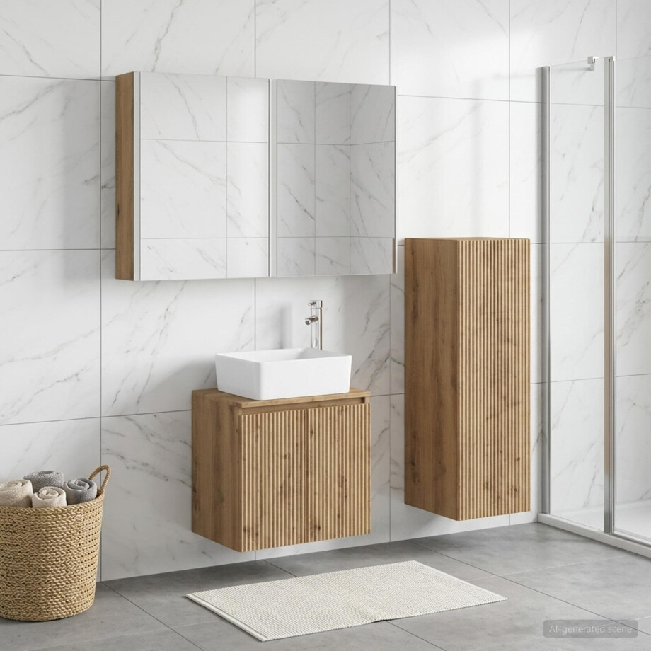 vidaXL Badkamermeubelset 4 st Artisanaal eiken Bewerkt hout en glas afbeelding 1