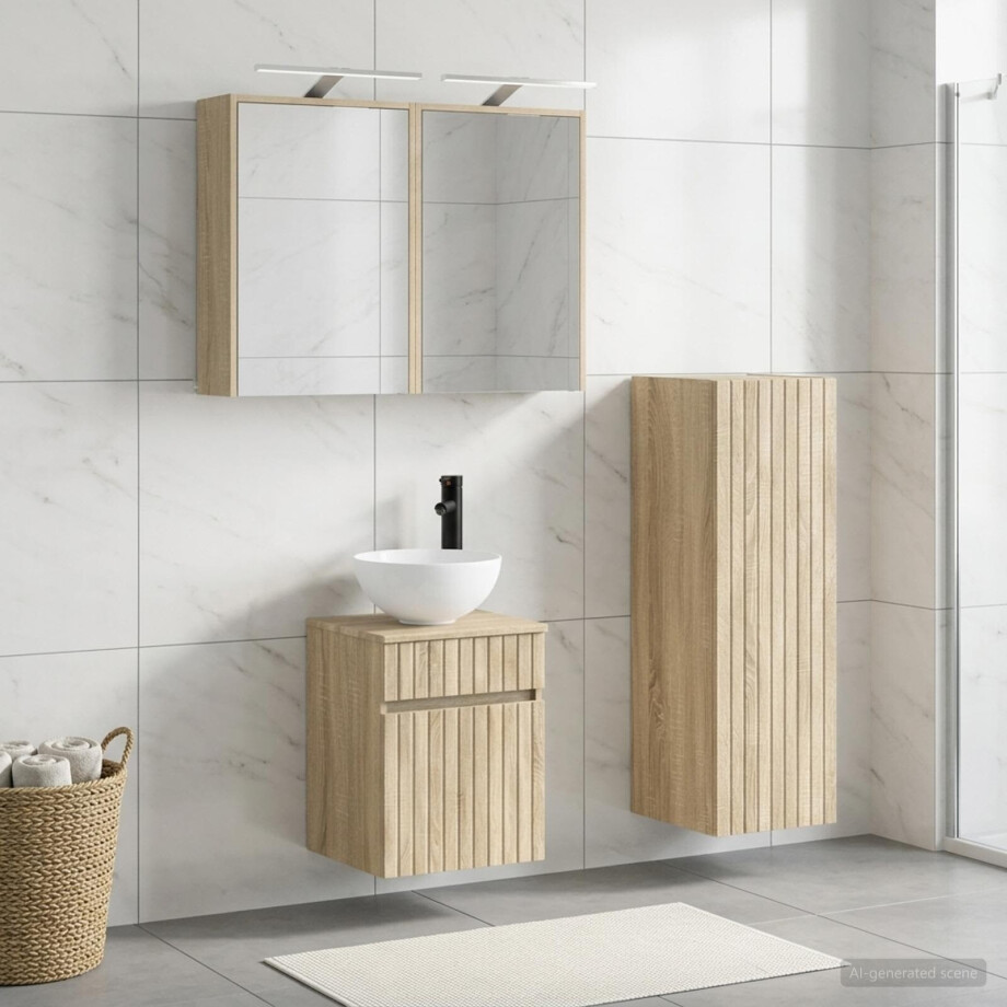 vidaXL Badkamermeubelset 4 st Sonoma Eiken Bewerkt hout en glas afbeelding 1