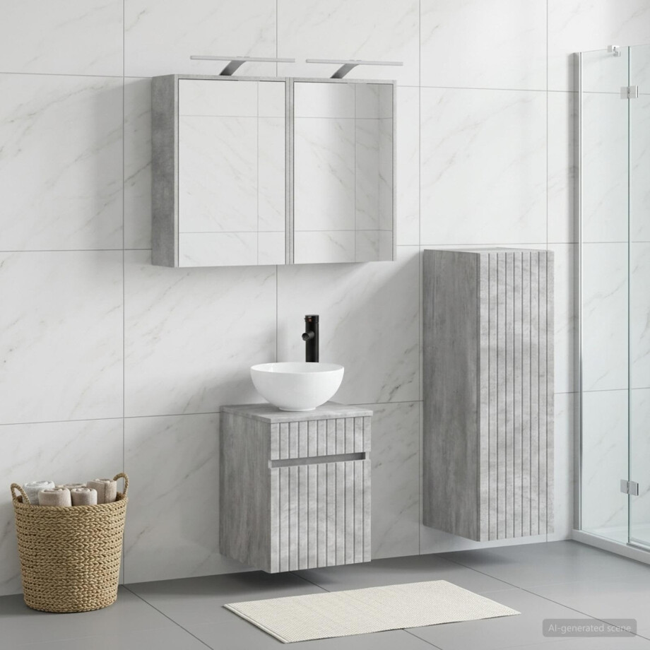 vidaXL Badkamermeubelset 4 st Betongrijs Bewerkt hout en glas afbeelding 1