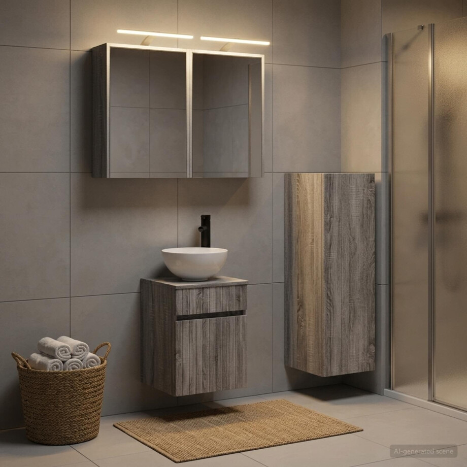 vidaXL Badkamermeubelset 4 st Grijs Sonoma Bewerkt hout en glas afbeelding 1