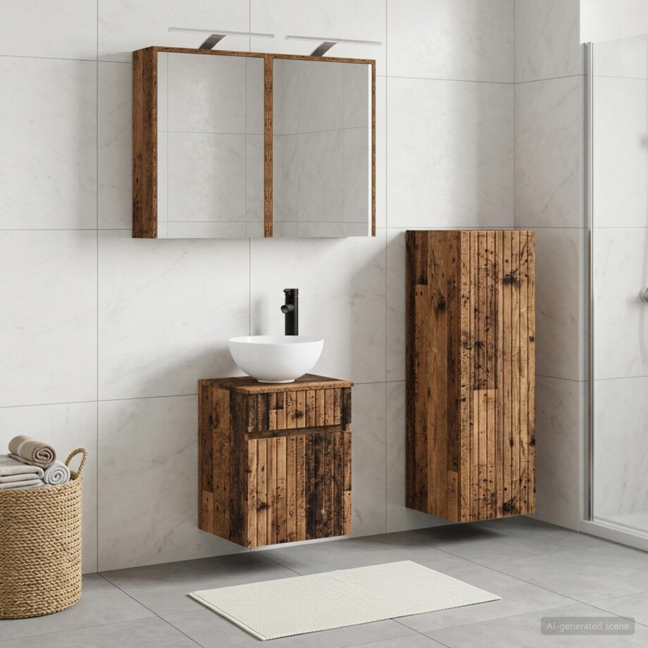 vidaXL Badkamermeubelset 4 st Oud hout Bewerkt hout en glas afbeelding 1