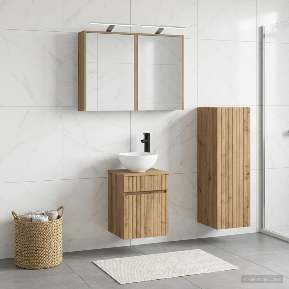 vidaXL Badkamermeubelset 4 st Artisanaal eiken Bewerkt hout en glas afbeelding 1