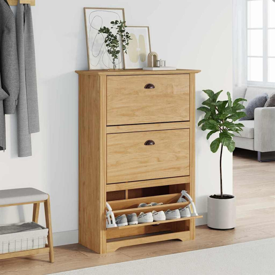 vidaXL Schoenenrek BODO Honingbruin 80 x 35 x 118 cm Bewerkt hout afbeelding 1