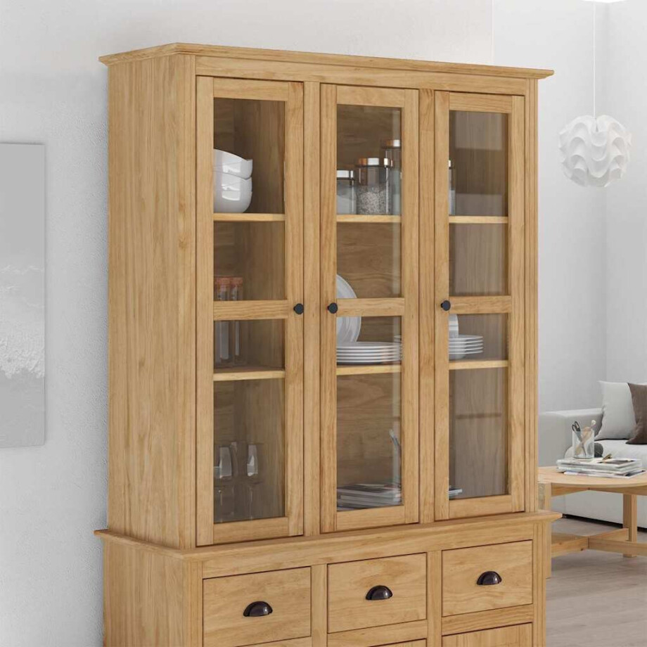 vidaXL Kast met Glazen Deuren BODO Honingbruin 115,5 x 38,5 x 117,7 cm afbeelding 1