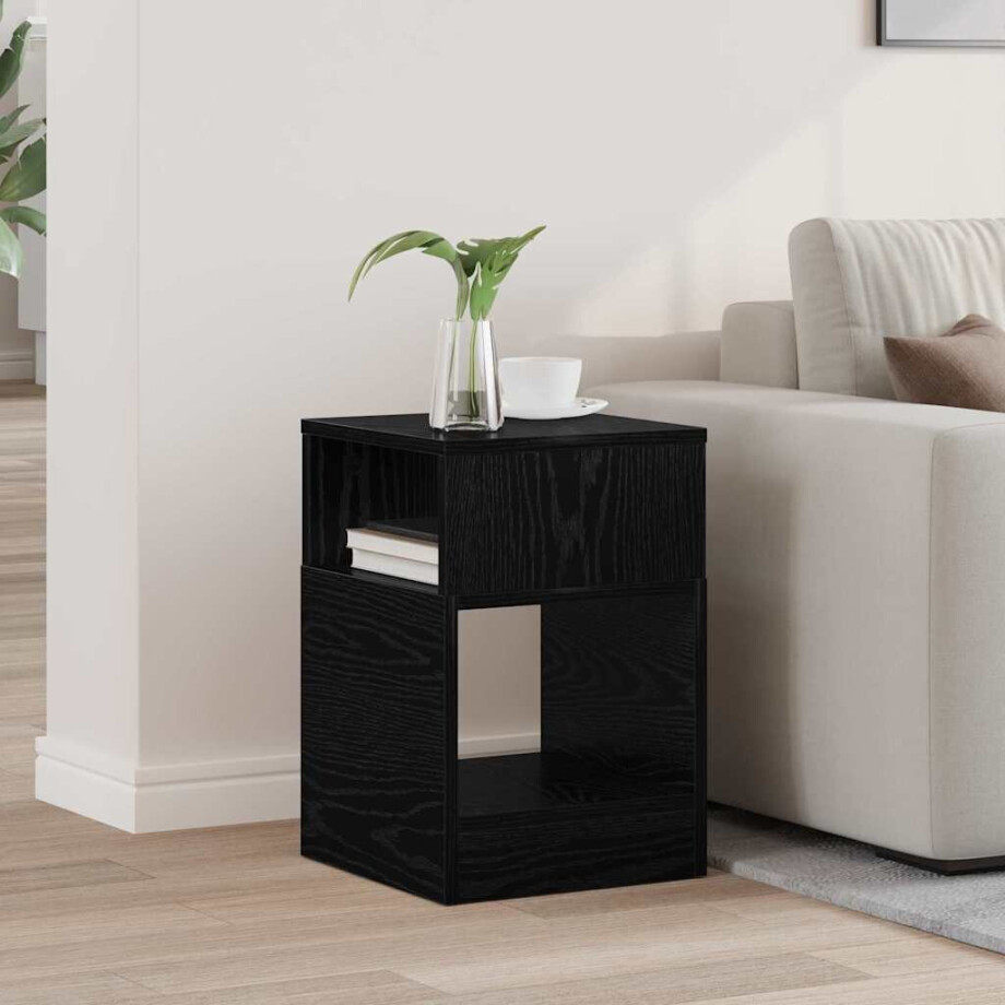 vidaXL Bijzettafel Zwart Eiken 30,5 x 30 x 45 cm Bewerkt hout vidaXL Bijzettafel Zwart Eiken 30,5 x 30 x 45 cm Bewerkt hout afbeelding 1