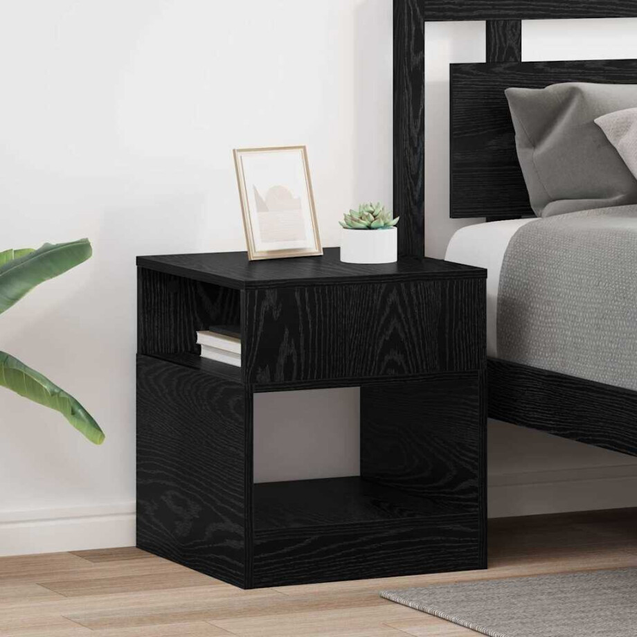 vidaXL Bijzettafel 2 pcs Zwart Eiken 40,5 x 40 x 45 cm Bewerkt hout vidaXL Bijzettafel 2 pcs Zwart Eiken 40,5 x 40 x 45 cm Bewerkt hout afbeelding 1