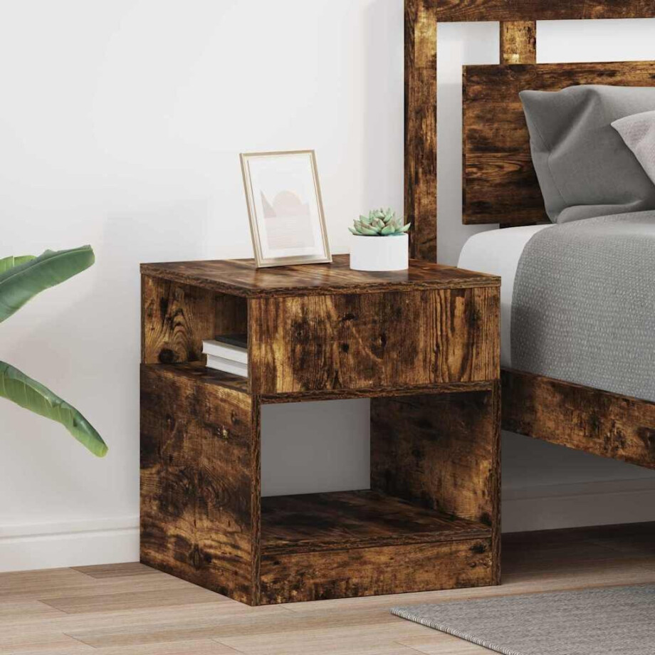 vidaXL Bijzettafel 2 pcs Gerookt eiken 40,5 x 40 x 45 cm Bewerkt hout vidaXL Bijzettafel 2 pcs Gerookt eiken 40,5 x 40 x 45 cm Bewerkt hout afbeelding 1