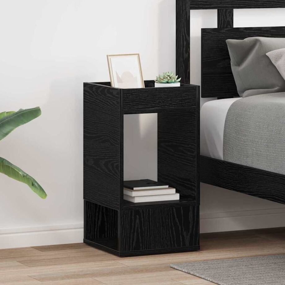 vidaXL Bijzettafel 2 pcs Zwart Eiken 30 x 30 x 56 cm Bewerkt hout vidaXL Bijzettafel 2 pcs Zwart Eiken 30 x 30 x 56 cm Bewerkt hout afbeelding 1