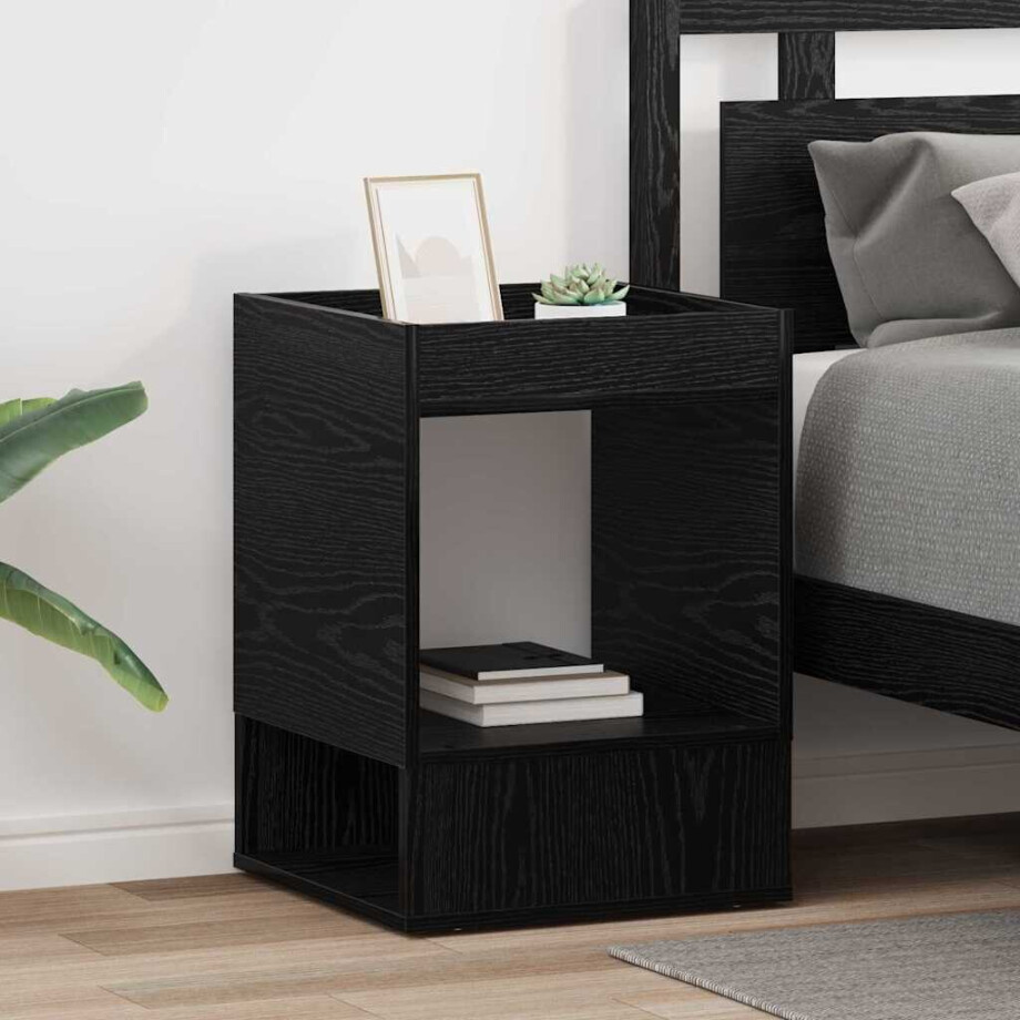vidaXL Bijzettafel 2 pcs Zwart Eiken 40 x 40 x 56 cm Bewerkt hout vidaXL Bijzettafel 2 pcs Zwart Eiken 40 x 40 x 56 cm Bewerkt hout afbeelding 1