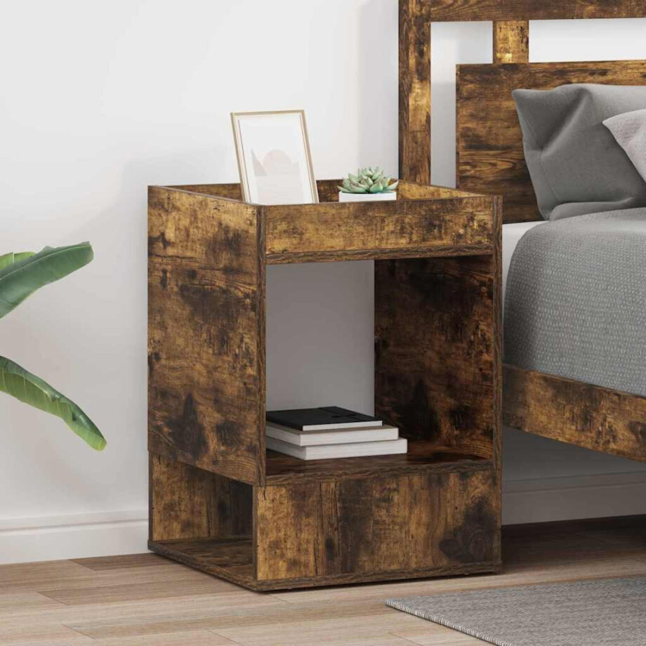 vidaXL Bijzettafel 2 pcs Gerookt eiken 40 x 40 x 56 cm Bewerkt hout vidaXL Bijzettafel 2 pcs Gerookt eiken 40 x 40 x 56 cm Bewerkt hout afbeelding 1