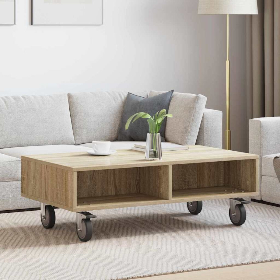 vidaXL Bijzettafel met wielen Sonoma Eiken 90 x 50 x 30 cm vidaXL Bijzettafel met wielen Sonoma Eiken 90 x 50 x 30 cm afbeelding 1