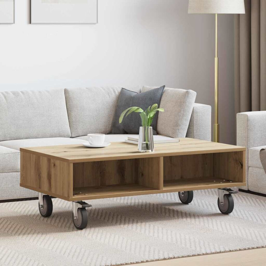 vidaXL Bijzettafel met wielen Artisan Eiken 90 x 50 x 30 cm vidaXL Bijzettafel met wielen Artisan Eiken 90 x 50 x 30 cm afbeelding 1