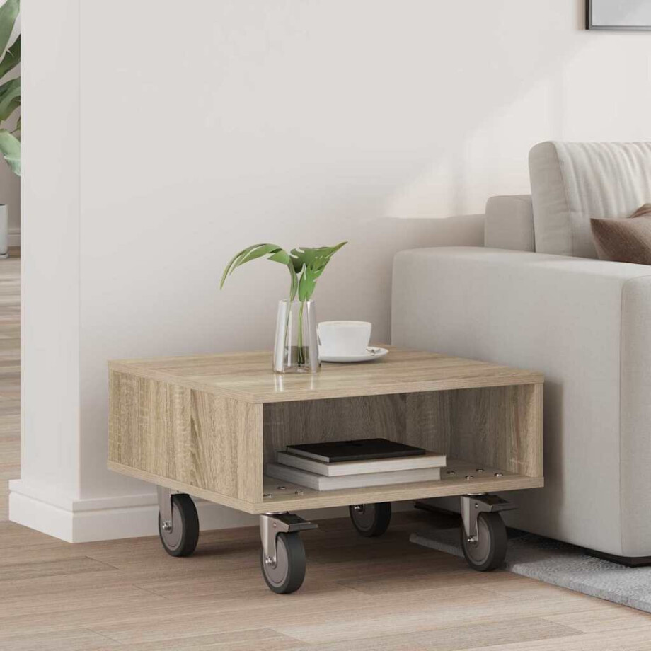 vidaXL Bijzettafel met wielen Sonoma Eiken 50,5 x 50 x 30 cm vidaXL Bijzettafel met wielen Sonoma Eiken 50,5 x 50 x 30 cm afbeelding 1