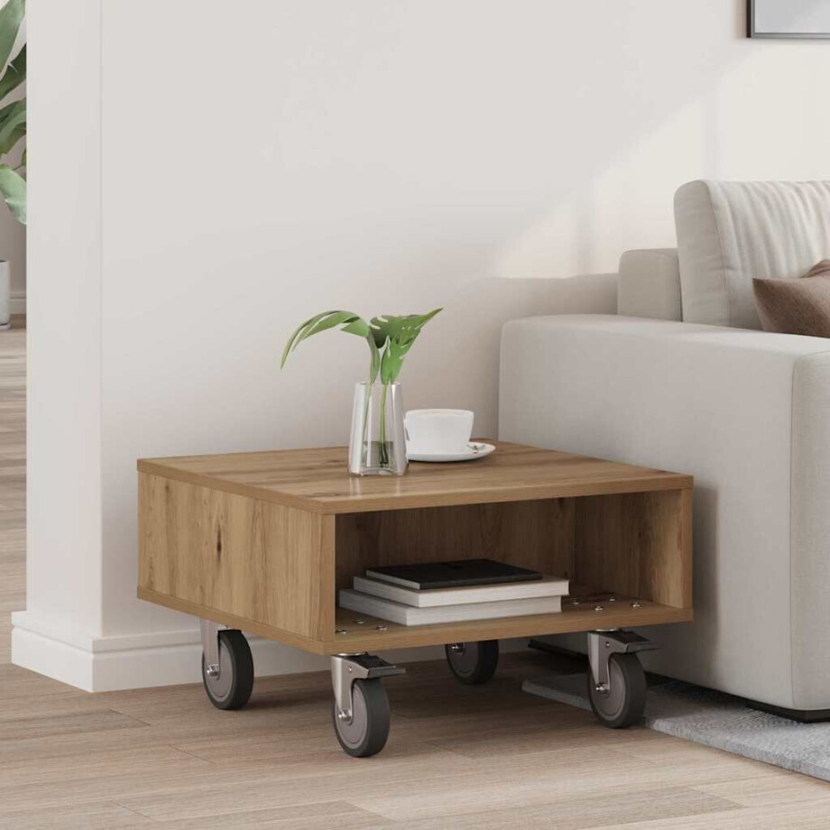 vidaXL Bijzettafel met wielen Artisan Eiken 50,5 x 50 x 30 cm vidaXL Bijzettafel met wielen Artisan Eiken 50,5 x 50 x 30 cm afbeelding 1