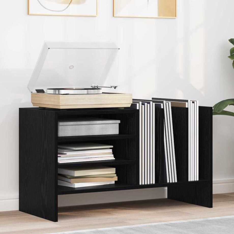 vidaXL Platenkast met plank Zwart Eiken 78.5 x 35 x 45 cm Bewerkt hout vidaXL Platenkast met plank Zwart Eiken 78.5 x 35 x 45 cm Bewerkt hout afbeelding 1
