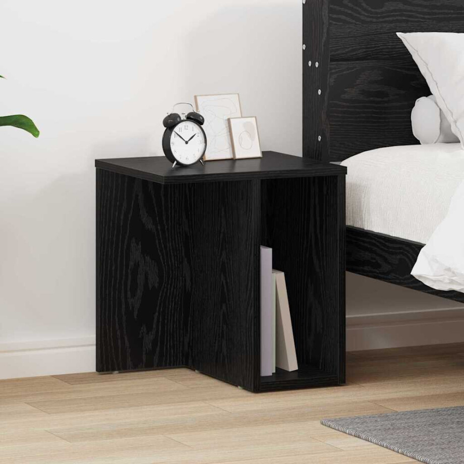 vidaXL Bijzettafel Zwart Eiken 37 x 32 x 40 cm Bewerkt hout vidaXL Bijzettafel Zwart Eiken 37 x 32 x 40 cm Bewerkt hout afbeelding 1