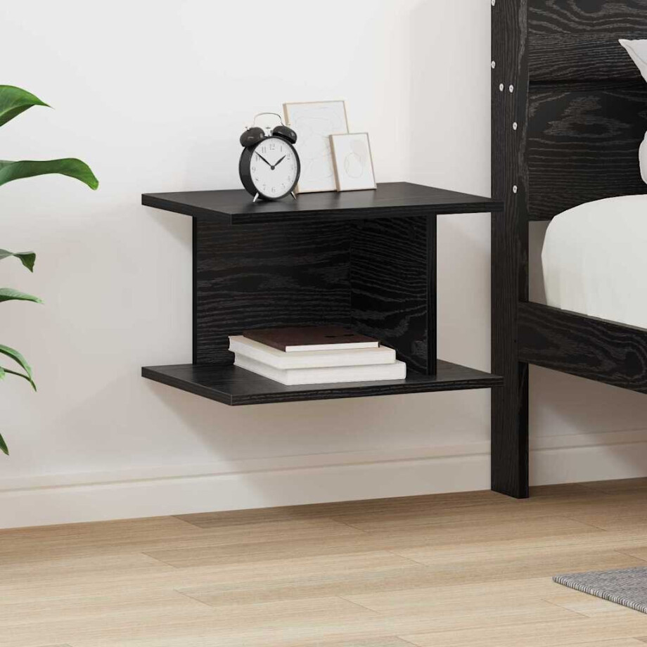 vidaXL Nachtkastje Zwart Eiken 40 x 30 x 25 cm Bewerkt hout vidaXL Nachtkastje Zwart Eiken 40 x 30 x 25 cm Bewerkt hout afbeelding 1