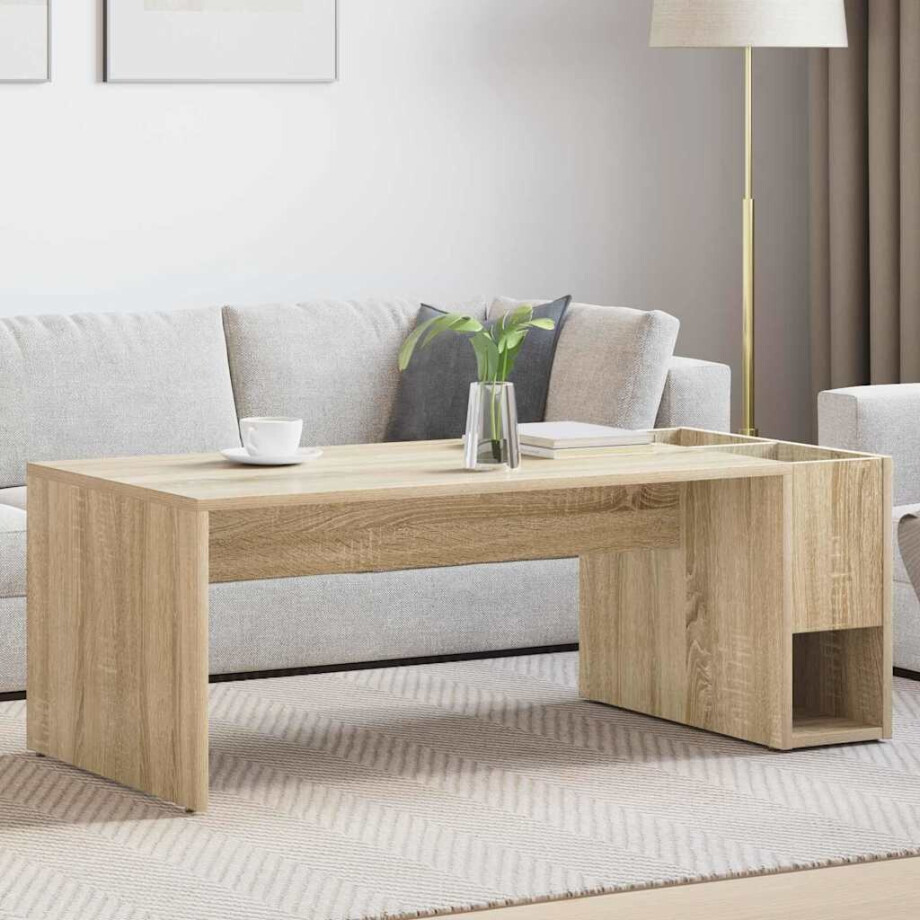 vidaXL Salontafel Sonoma Eiken 101,5 x 50 x 37 cm Bewerkt hout afbeelding 1