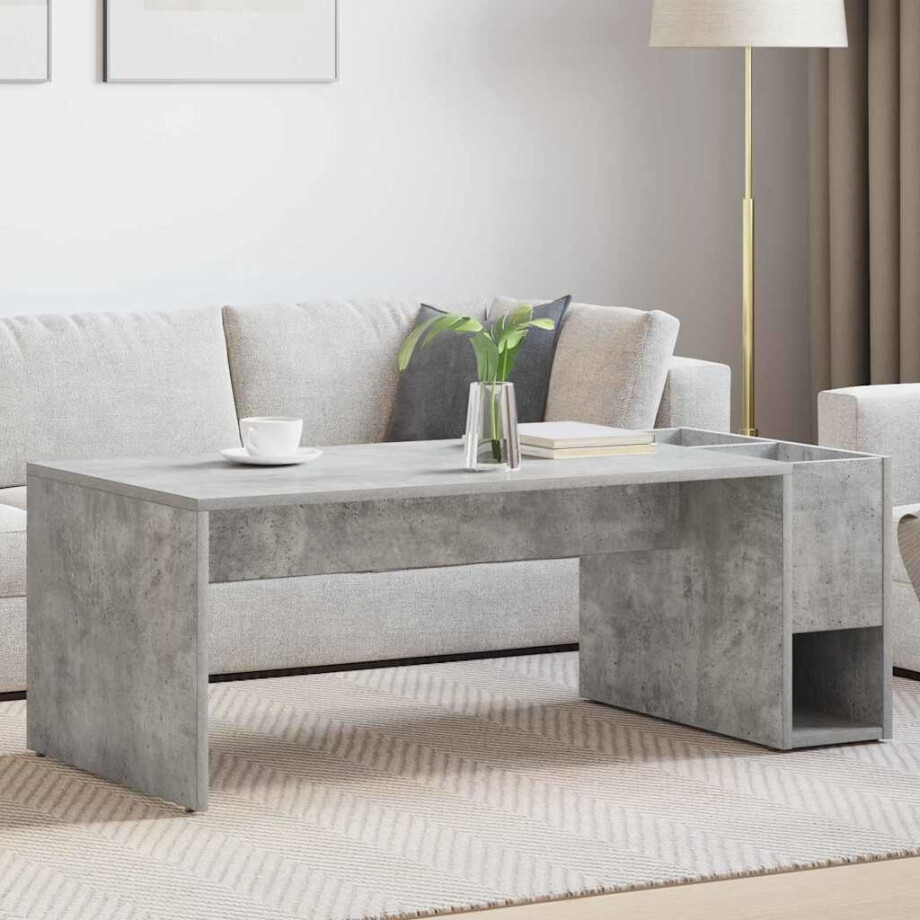 vidaXL Salontafel Beton Grijs 101,5 x 50 x 37 cm Bewerkt hout vidaXL Salontafel Beton Grijs 101,5 x 50 x 37 cm Bewerkt hout afbeelding 1
