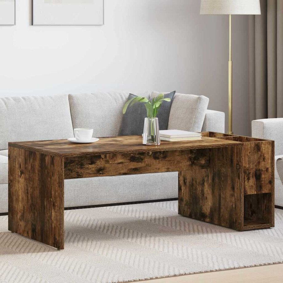 vidaXL Salontafel Gerookt eiken 101,5 x 50 x 37 cm Bewerkt hout afbeelding 1