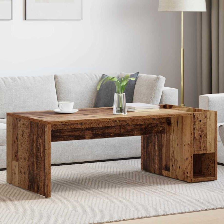 vidaXL Salontafel Oudhout 101,5 x 50 x 37 cm Bewerkt hout afbeelding 1