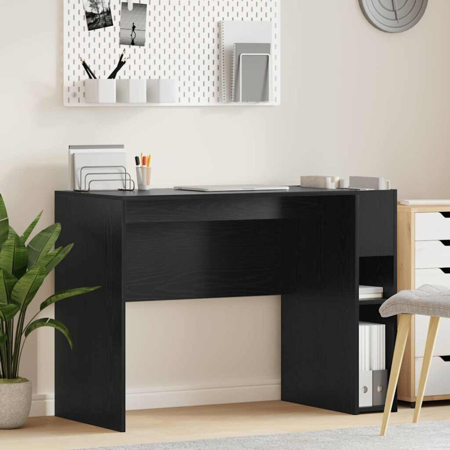vidaXL Bureau Zwart Eiken 109 x 50 x 78 cm Bewerkt hout vidaXL Bureau Zwart Eiken 109 x 50 x 78 cm Bewerkt hout afbeelding 1
