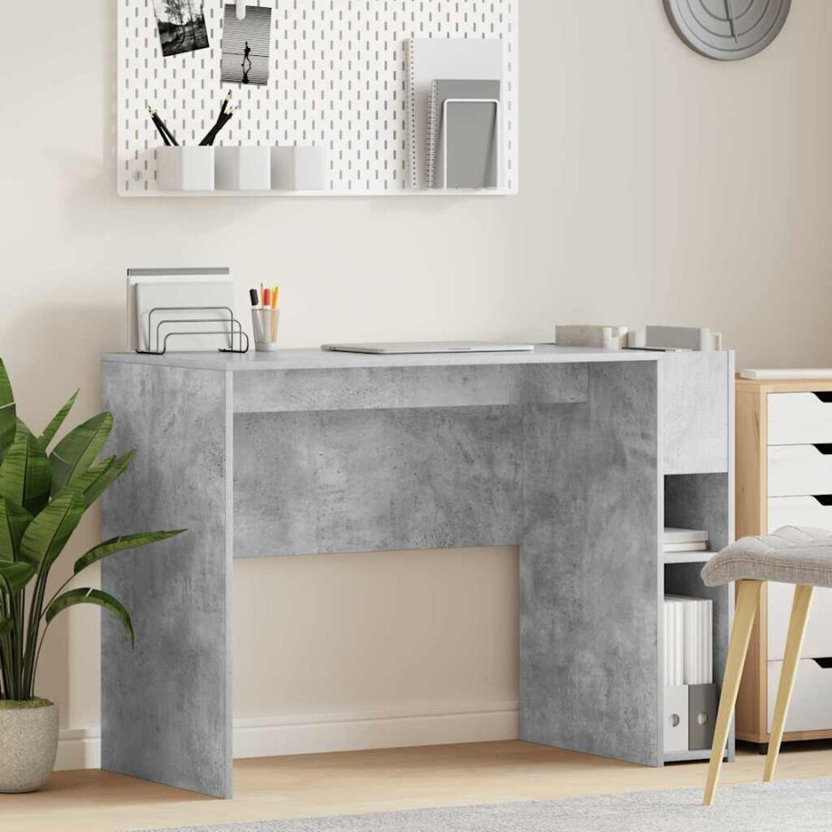 vidaXL Bureau Beton Grijs 109 x 50 x 78 cm Bewerkt hout afbeelding 1