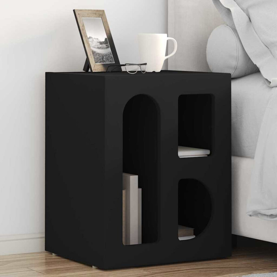 vidaXL Nachtkastje ELST Zwart 40 x 35 x 50 cm Bewerkt hout afbeelding 1