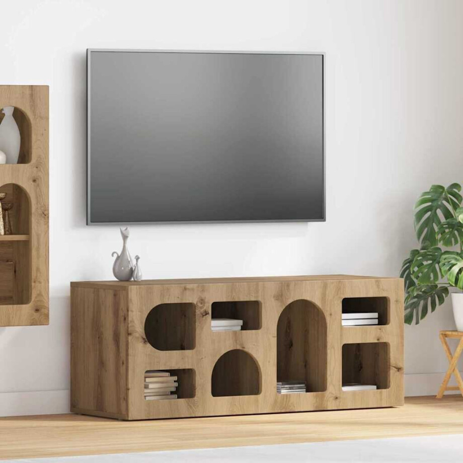 vidaXL TV-kast ELST 100 x 35 x 40 cm Artisan Eiken Bewerkt hout afbeelding 1