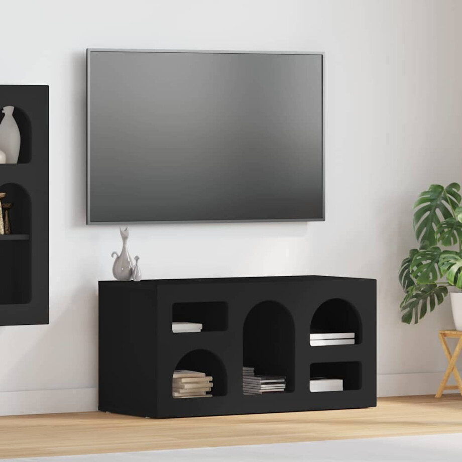 vidaXL TV-kast Zwart 80 x 35 x 40 cm Bewerkt hout afbeelding 1