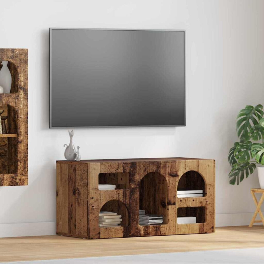 vidaXL TV-kast Oudhout 80 x 35 x 40 cm Bewerkt hout afbeelding 1
