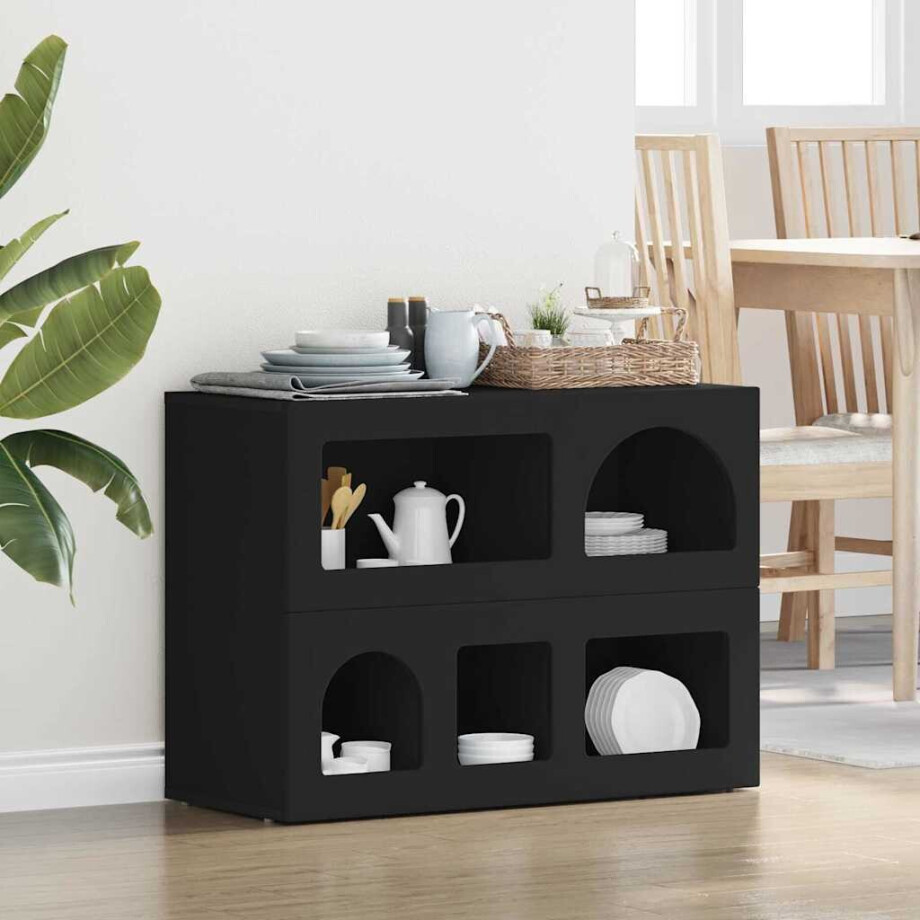 vidaXL Dressoir ELST Zwart 80,5 x 35 x 59 cm Bewerkt hout afbeelding 1