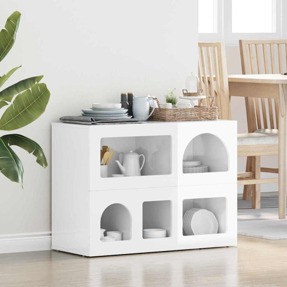 vidaXL Dressoir ELST Hoogglans wit 80,5 x 35 x 59 cm Bewerkt hout afbeelding 1
