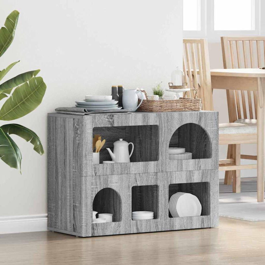 vidaXL Dressoir ELST Grijs Sonoma 80,5 x 35 x 59 cm Bewerkt hout afbeelding 1