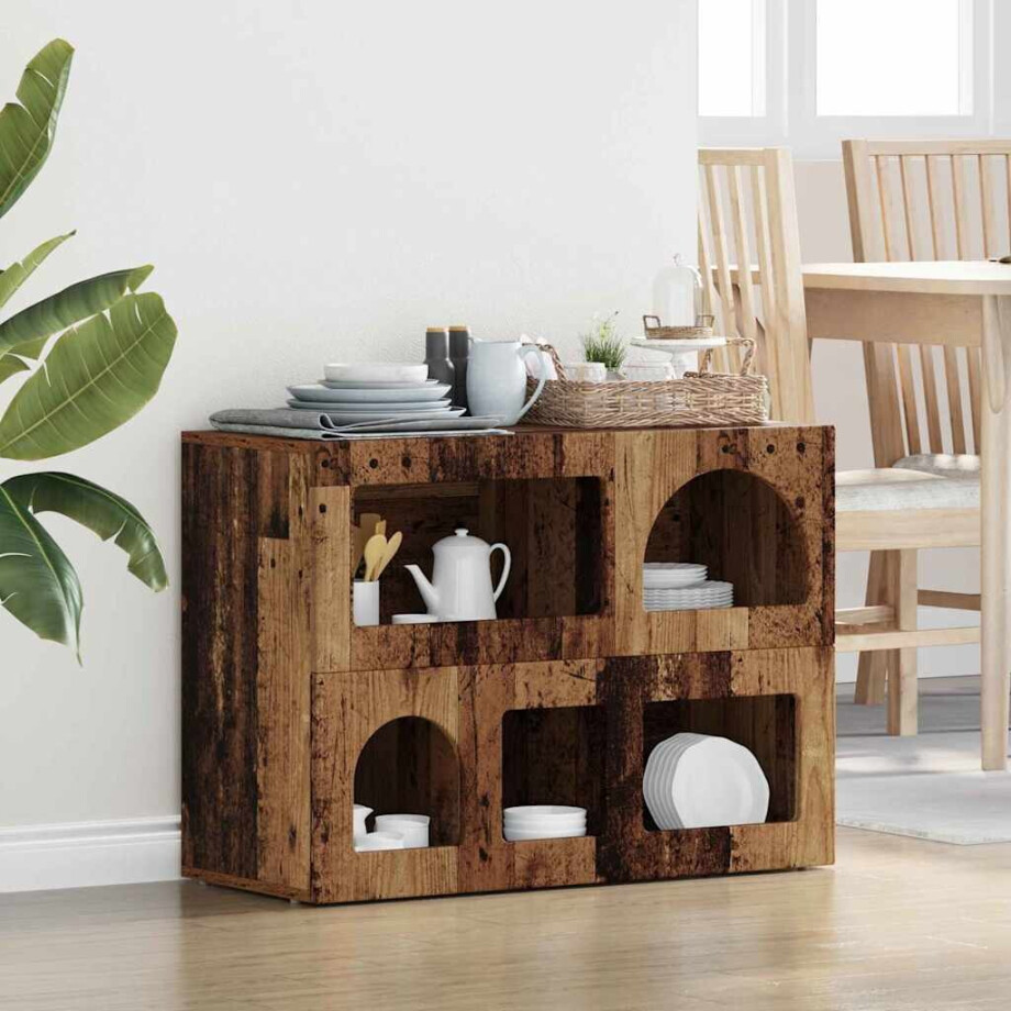 vidaXL Dressoir ELST Oudhout 80,5 x 35 x 59 cm Bewerkt hout afbeelding 1