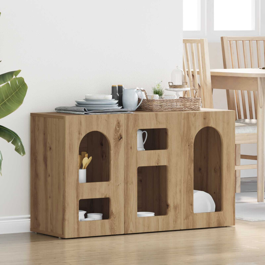 vidaXL Dressoir ELST Artisan Eiken 100 x 35 x 59 cm Bewerkt hout afbeelding 1