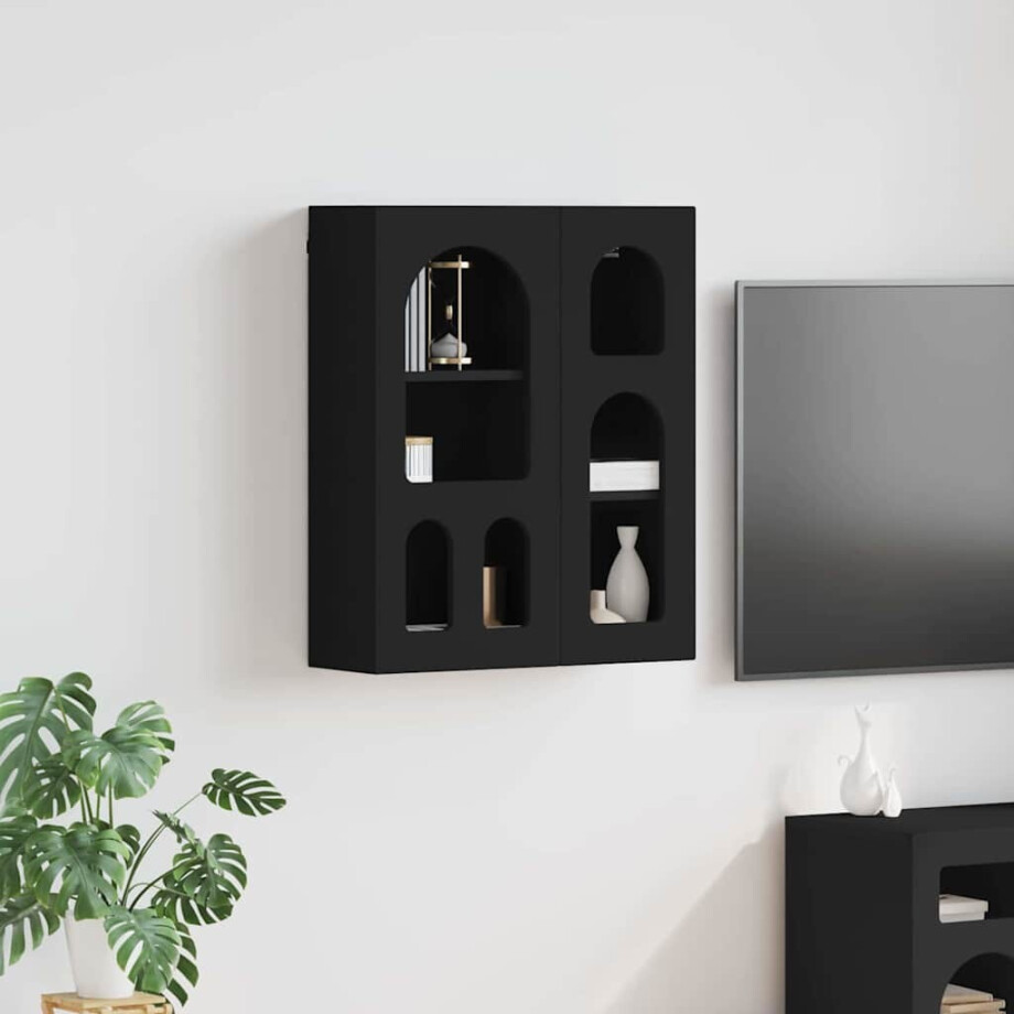 vidaXL Hangkast met plank ELST Zwart 59 x 20 x 71.5 cm Bewerkt hout afbeelding 1