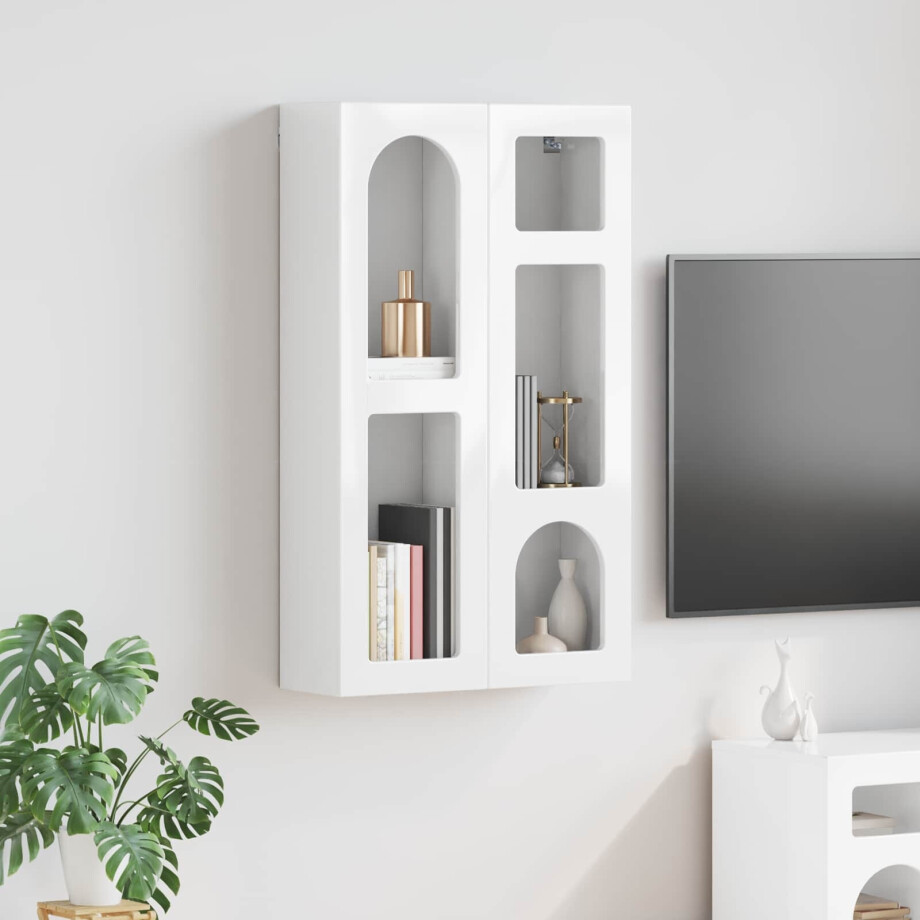 vidaXL Hangkast met plank Hoogglans wit 59 x 20 x 100 cm Bewerkt hout afbeelding 1
