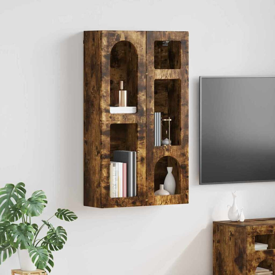 vidaXL Hangkast met plank Gerookt eiken 59 x 20 x 100 cm Bewerkt hout afbeelding 1