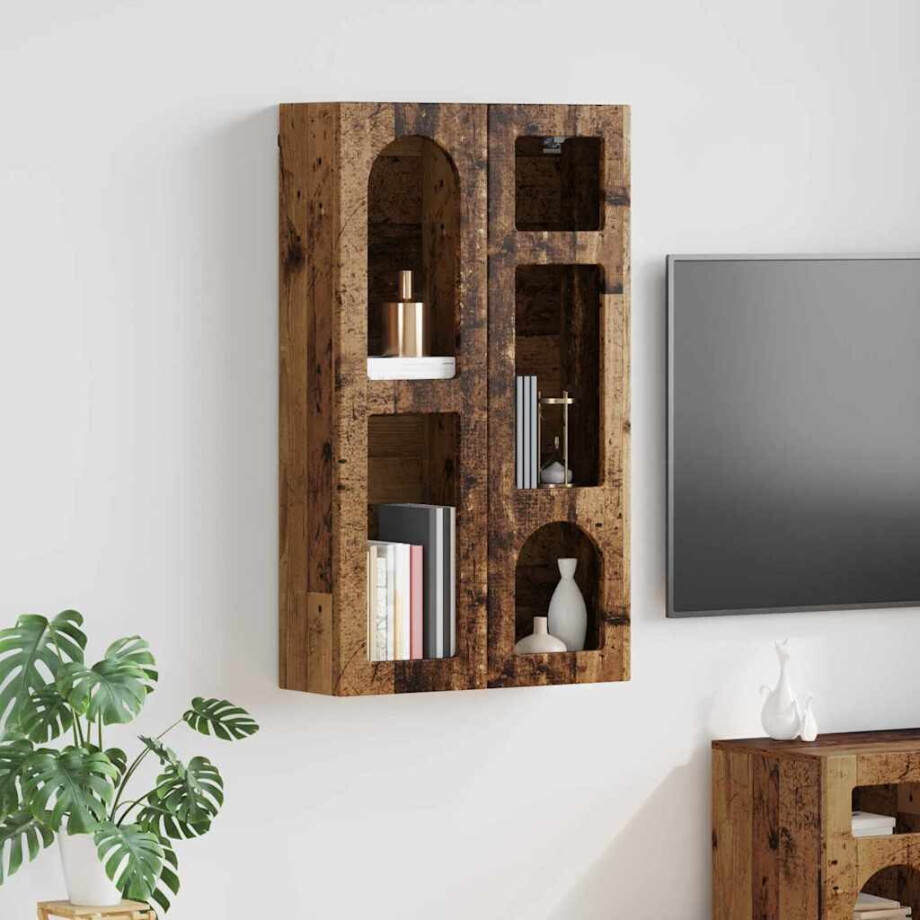 vidaXL Hangkast met plank Oudhout 59 x 20 x 100 cm Bewerkt hout afbeelding 1