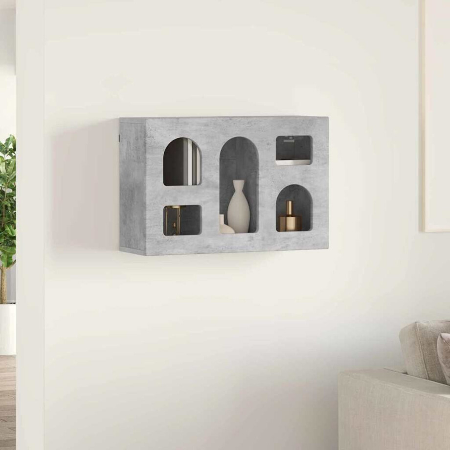 vidaXL Hangkast met plank Beton Grijs 60 x 20 x 40 cm Bewerkt hout afbeelding 1