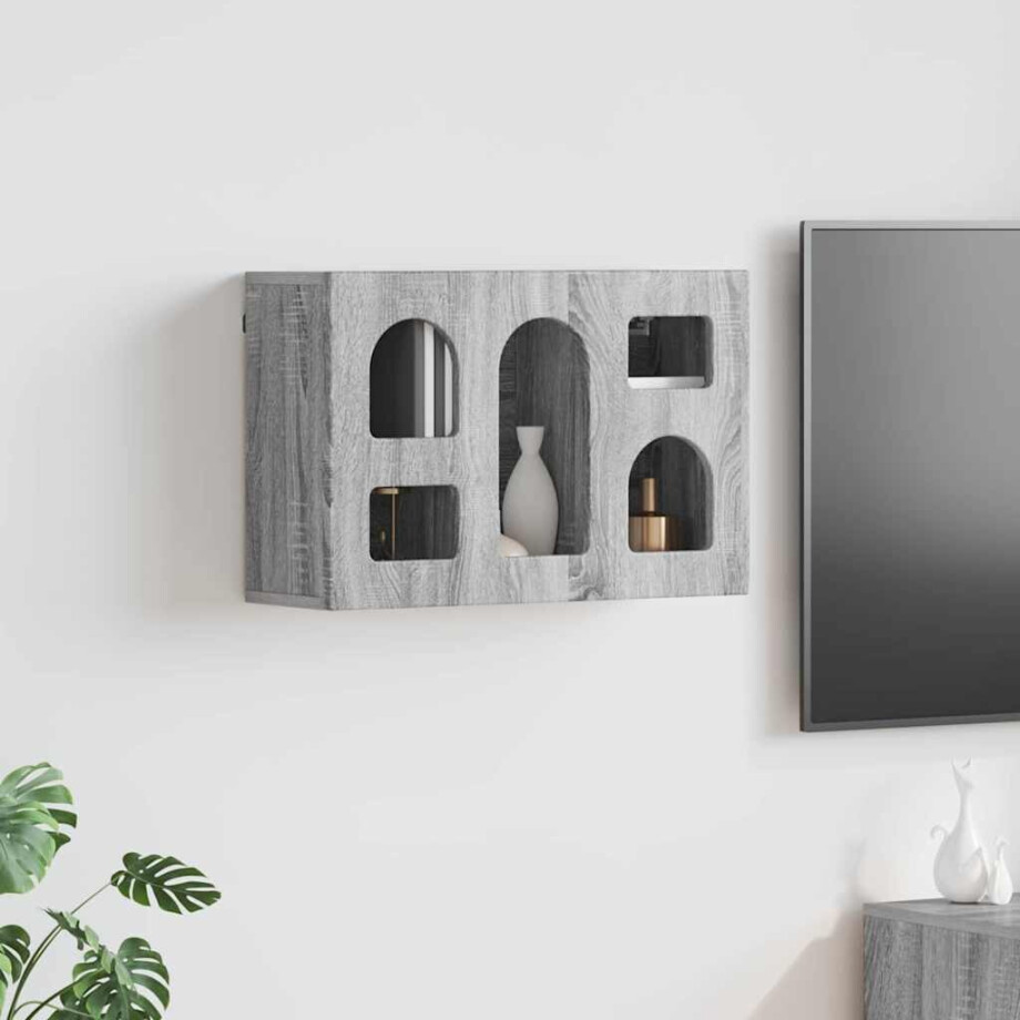 vidaXL Hangkast met plank Grijs Sonoma 60 x 20 x 40 cm Bewerkt hout afbeelding 1
