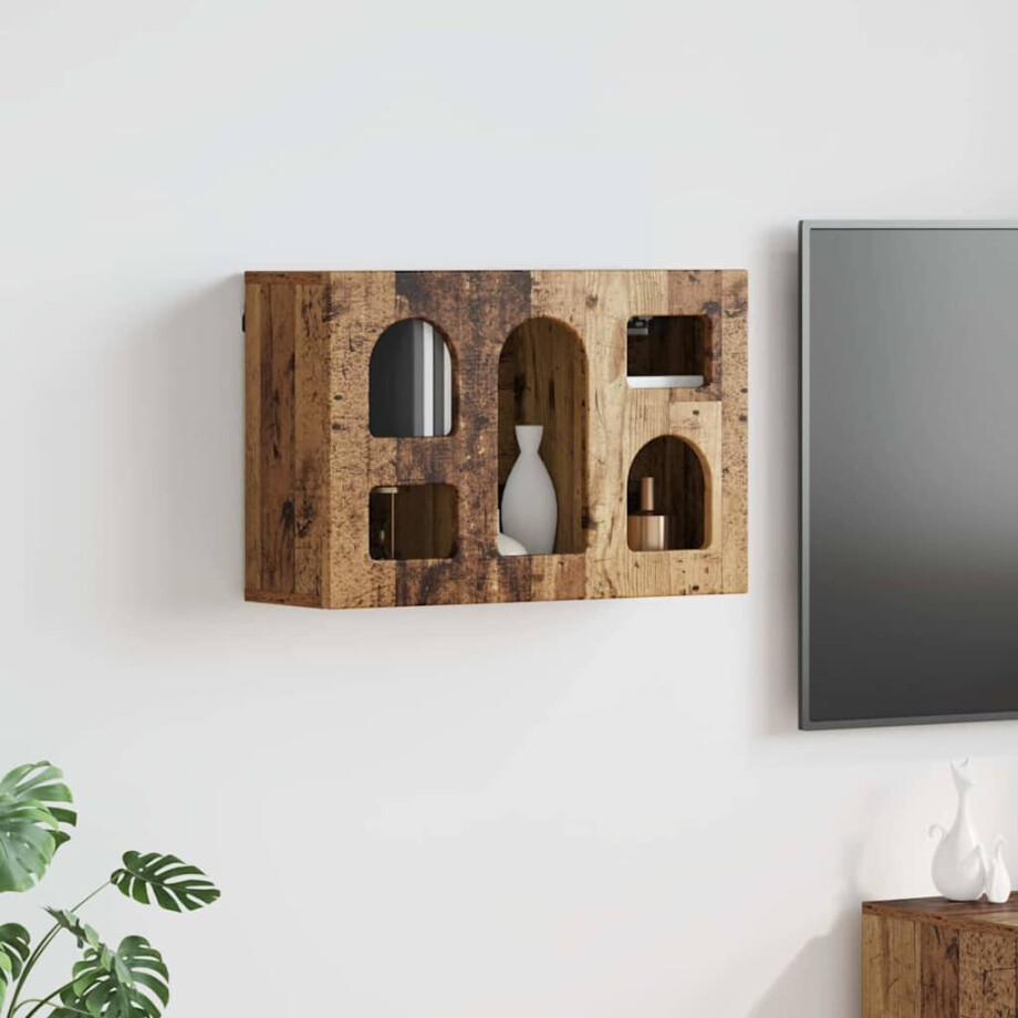 vidaXL Hangkast met plank Oudhout 60 x 20 x 40 cm Bewerkt hout afbeelding 1