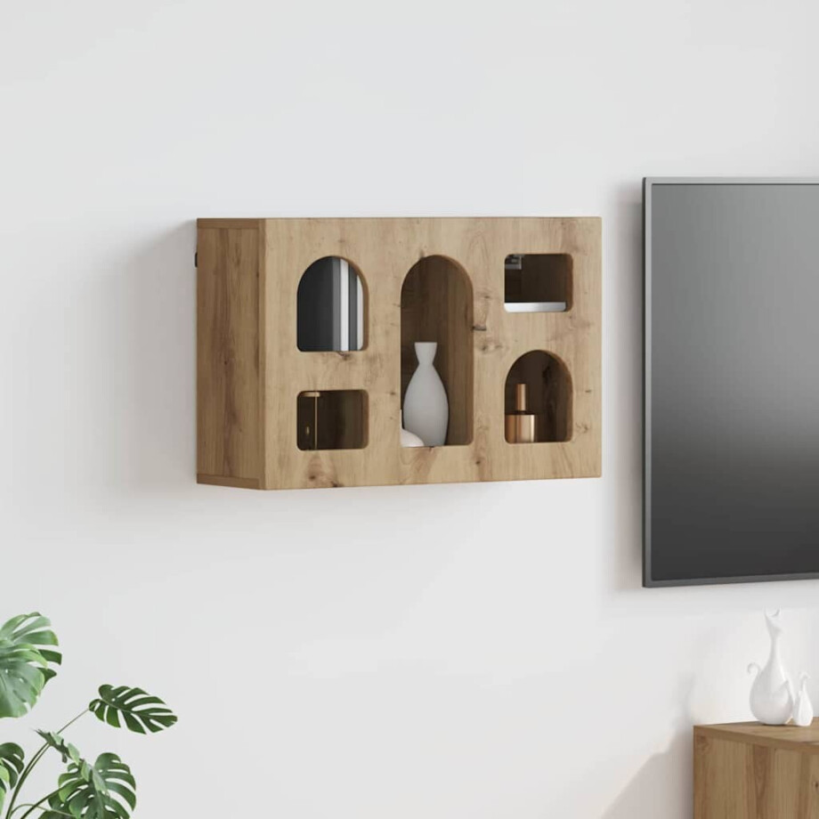 vidaXL Hangkast met plank Artisan Eiken 60 x 20 x 40 cm Bewerkt hout afbeelding 1