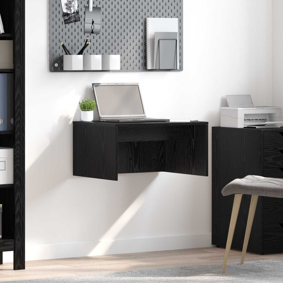vidaXL Wandbureau met opslag Zwart Eiken 60 x 45 x 30 cm Bewerkt hout vidaXL Wandbureau met opslag Zwart Eiken 60 x 45 x 30 cm Bewerkt hout afbeelding 1