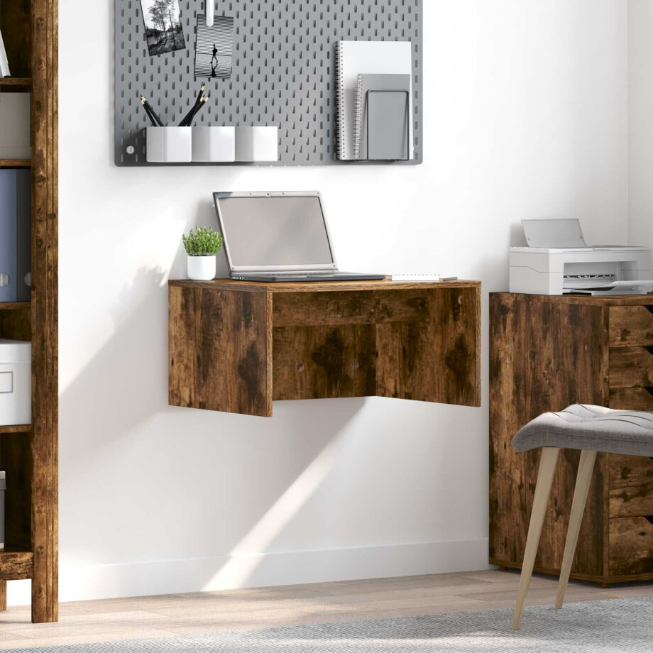 vidaXL Wandbureau Gerookt eiken 60 x 45 x 30 cm Bewerkt hout vidaXL Wandbureau Gerookt eiken 60 x 45 x 30 cm Bewerkt hout afbeelding 1