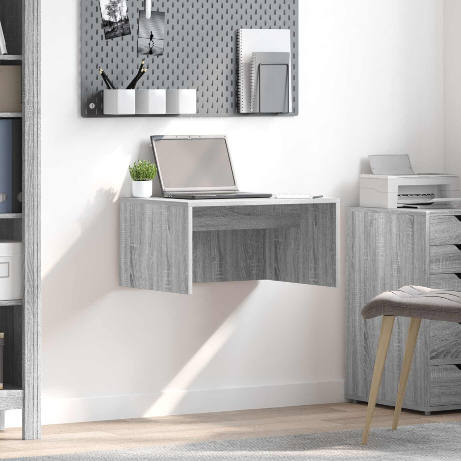 vidaXL Wandbureau met opslag Grijs Sonoma 60 x 45 x 30 cm Bewerkt hout vidaXL Wandbureau met opslag Grijs Sonoma 60 x 45 x 30 cm Bewerkt hout afbeelding 1